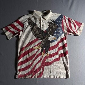 Cotton Traders Sport Mens Eagle Soar American Flag Bald Eagle Polo Shirt Large